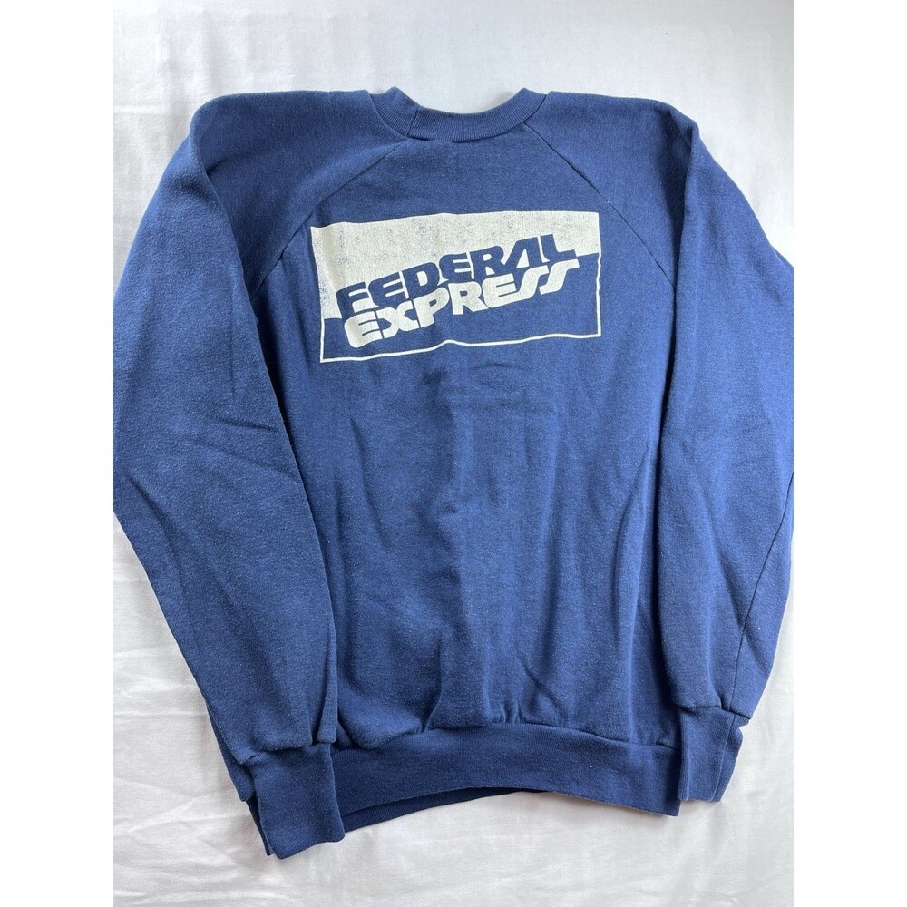 Vtg Federal Express Sweatshirt Mens XL Blue 80s Retro FedEx Logo USA Made